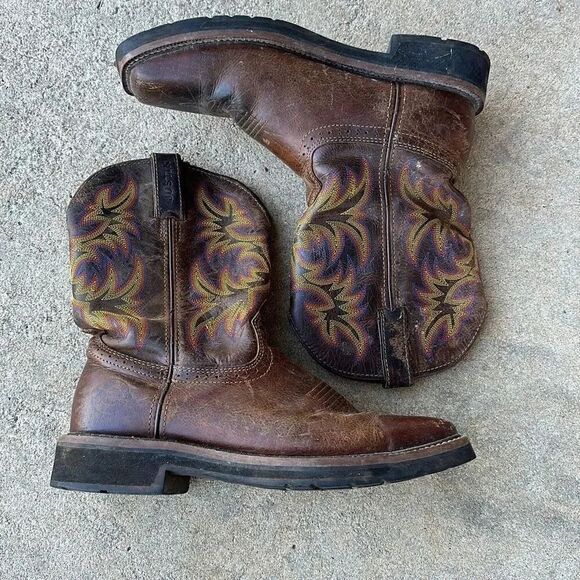 Justin Driller Western Work Boot Brown Men’s Size 9.5 Oil Resistant - Picture 2 of 9